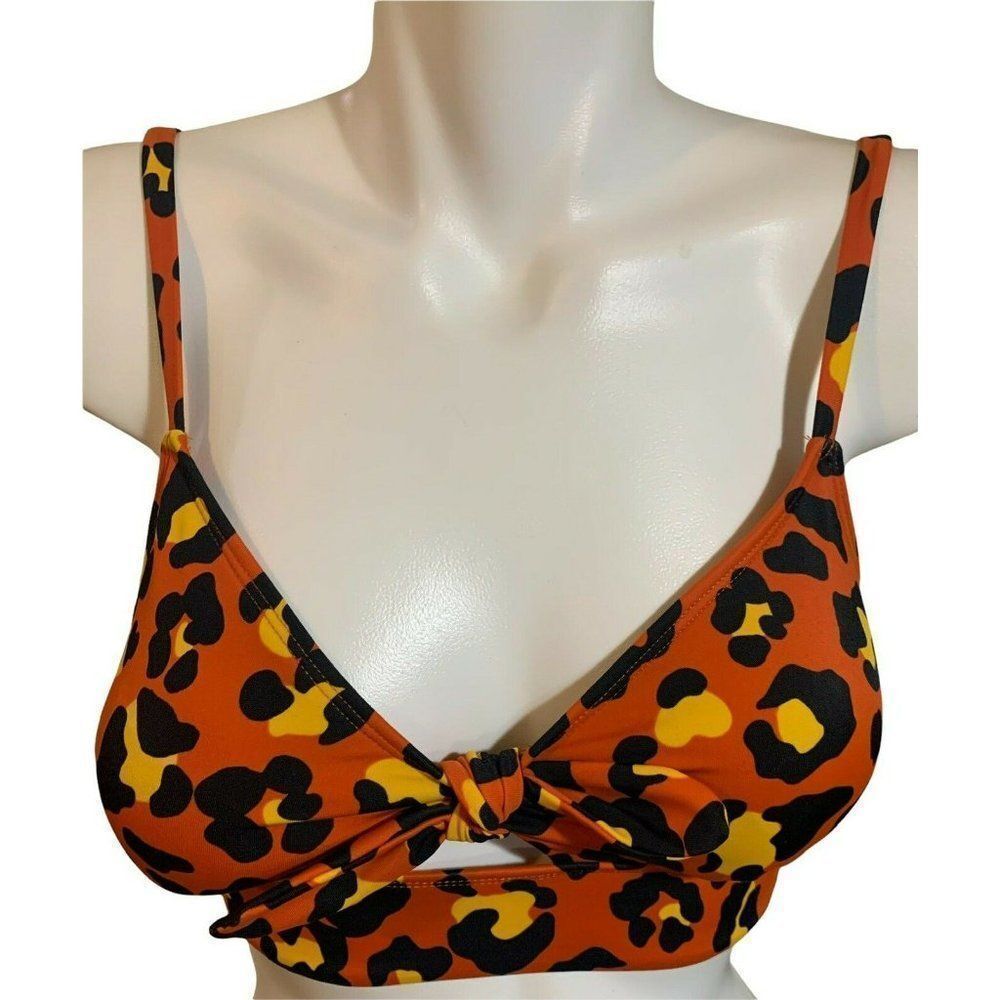 Beach Betty Orange/Black Animal Print Swim Top Size Small Bow in Front